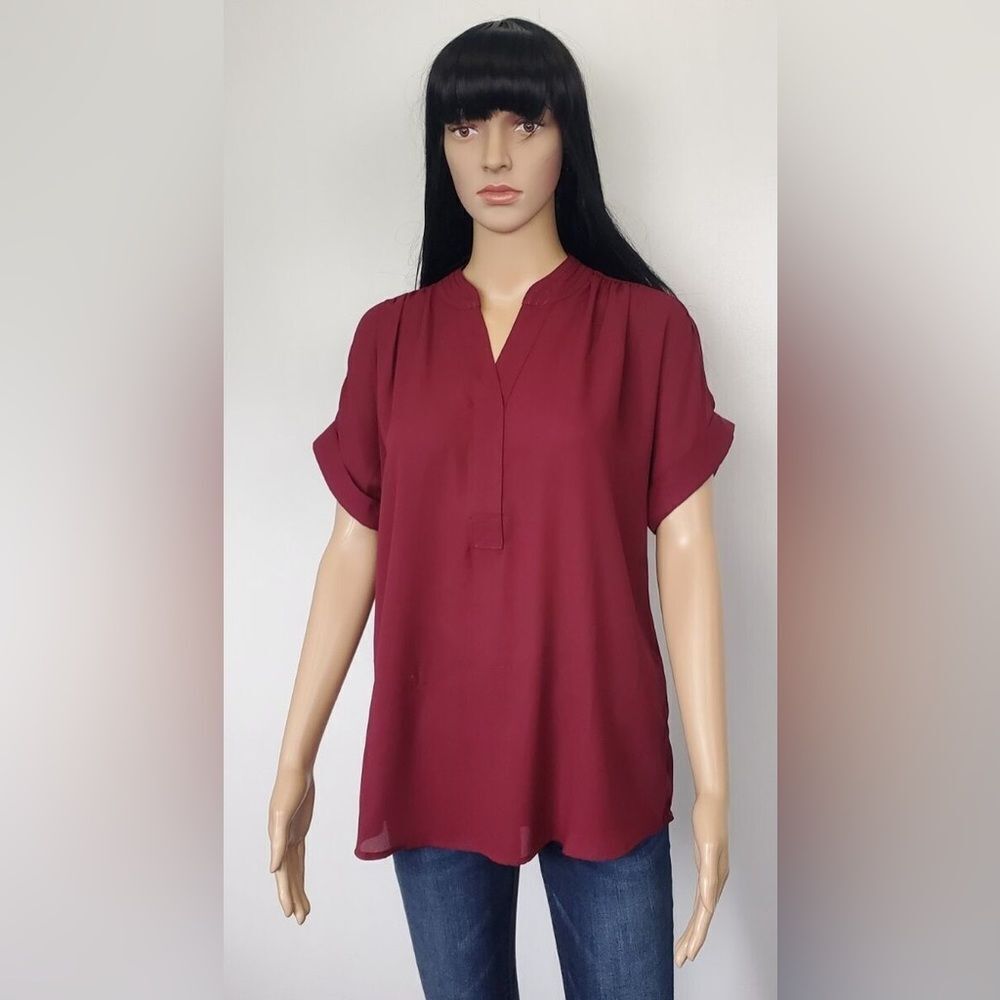 Charter Club Women's Red Burgundy V-Neck Top Plus Size 3X